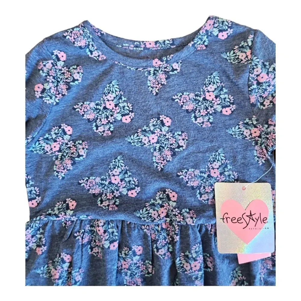 Girls Freestyle Revolution Butterfly Print Long Sleeve Knit Dress NWT Si…